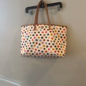 Tory Burch Polka Dot Tote Bag with Tan Handles